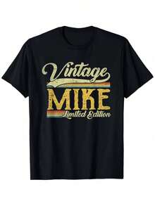 Playera de hombre 100%algodón,cuello redondo con estampado Vintage MIKE Limited Edition en estilo retro desgastado y rayas coloridas, diseño casual vintage para uso diario,envío desde México - Negro - Ver 1