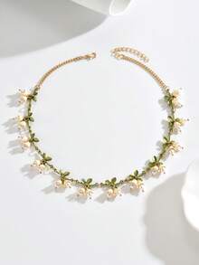 1pc Bohemian Lily Of The Valley Pendant Necklace For Women, Suitable For Daily, Casual, Beach Vacation Wear, Women's Summer Jewelry Gift - White - View 5