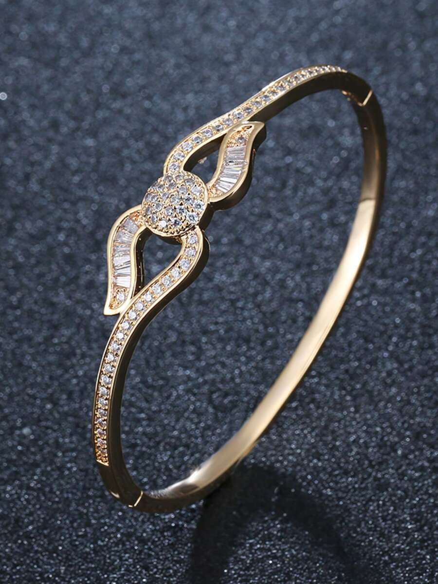 1件優雅百搭圓形梯形鋯石鑲嵌手鐲，女性吸睛飾品，適合日常穿搭、外出與派對