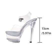 Sandal Hak Tinggi Platform Transparan Bertali untuk Wanita di Musim Panas, Sandal Pesta Malam Seksi dengan Hak Tebal Transparan ala Model Runway - Clear - View 11