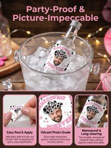 6/12/18pcs Personalized Cowboy Face Bottle Stickers, Custom Photo And Text,Personalized Cow Print Bachelorette Party Stickers For Last Rodeo Bridal Shower Decor - Multicolor - View 2
