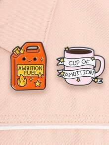 Ignite Your Ambition Gasoline Tank And Coffee Cup Metal Badge, One For Powering Up And One For Daily Motivation, Suitable For Goal-Seekers' Daily Packaging Decoration - Multicolor - View 1