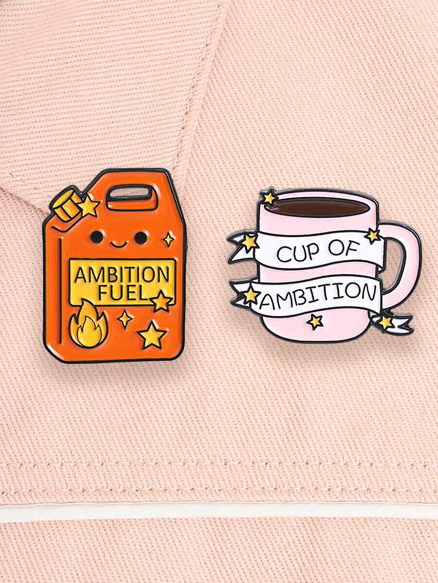 Ignite Your Ambition Gasoline Tank And Coffee Cup Metal Badge, One For Powering Up And One For Daily Motivation, Suitable For Goal-Seekers' Daily Packaging Decoration - Multicolor - View 1