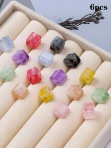 6pcs 8mm UV Sensitive Color-Changing Resin Square Loose Beads, High Transparency Fine Glitter Gradient Beads, DIY Beading Material - Square Light-changing Gradient Beads - View 7