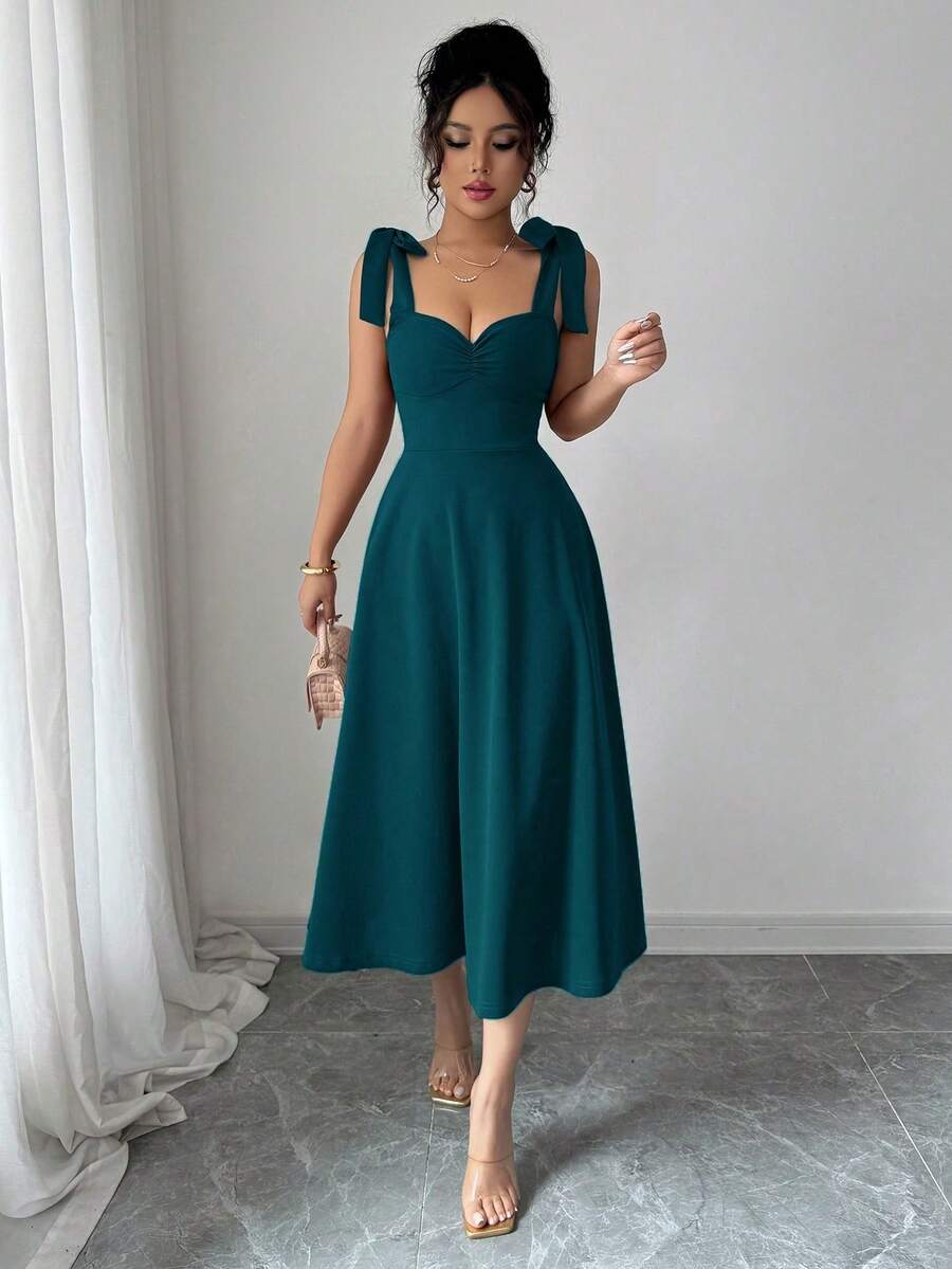 Elegant And Romantic Women's Dress With Thin Straps, Sleeveless Design, Fitted Waist With Bow And Flared Skirt, Perfect For Halloween, Music Festivals, Parties And Casual Wear In Autumn - 黑色和紫色 - 查看 1