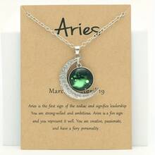 1 Collar con Colgante Lunar del Zodiaco Retro que Brilla en la Oscuridad - Estilo Vintage, Aleación de Zinc con Detalles, Cadena Ajustable para Mujer - Ideal para Uso Diario y Regalos - León - Ver 8