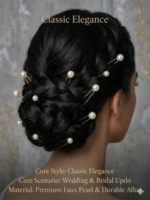 Juego de 20 piezas de horquillas de pelo en forma de U con perlas nupciales, accesorios para peinados de boda, decoración de cabello elegante y sencilla - Multicolor - Ver 2