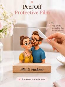 Personalized Cartoon Photo Acrylic Plaque, Customizable With Your Photos And Text, Photos Presented In Cartoon Style, Comes With Solid Wood Base. Suitable For Your Pet Photos, Couple Photos, Family Photos, Best Friend Photos, Anime And Artworks. A Birthday Surprise For Your Loved Ones, Ideal Christmas Gift, Anniversary Gift, Celebrate Your Journey, Holiday Thank You Gift, Souvenir For Special People. - Multicolor - View 10