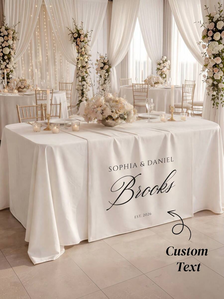 Personalized Custom Wedding Table Runner Linen Table Runner, Groom And Bride Reception Area Decor Banner, Elegant Fabric Sign, Anniversary, Boho - Multicolor - View 1