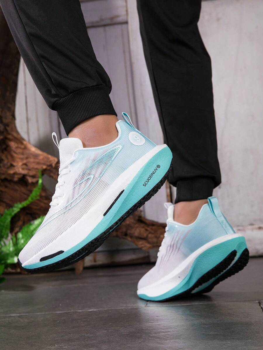 1 Pair Men's Mesh Breathable Popcorn Soft Sole Lightweight Running Shoes Outdoor Exercise Road Running Shoes Youth Sports Class Suitable For All Seasons - Mint Blue - View 1