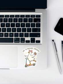 1pc Cute Goose Regulate Emotions Sticker, Funny Mental Health Self-Care Decal For Laptop, Aesthetic Cartoon Animal Quote Sticker For Water Bottle & Journal, Relatable Gift For Friends - Multicolor - View 5