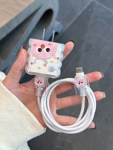 3piezas/Set Funda Protectora de Cable de Datos con Patrón de Cabeza de Animal, Compatible con Cargador Rápido Apple 20W del Reino Unido, Protector de Cargador Anti-Rotura - Multicolor - Ver 1
