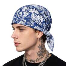 1 pieza Gorro de pañuelo triangular para hombre, gorro pirata, envoltura para la cabeza de algodón estampado, gorra fácil de poner - Multicolor - Ver 10