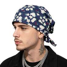 1 pieza Gorro de pañuelo triangular para hombre, gorro pirata, envoltura para la cabeza de algodón estampado, gorra fácil de poner - Multicolor - Ver 16