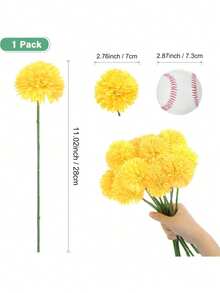 5pcs Artificial Spherical Chrysanthemum, Suitable For Spring, Summer, Wedding, Home, Kitchen, Restaurant, Room Decor, Bedroom Decor, Bathroom, Holiday And Birthday Party Supplies, Outdoor Garden Decor, Valentine's Day Gift - Yellow - View 3