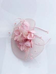 Flower Mesh Ribbon Hair Headband Clip Hair Accessory For Girls Afternoon Tea Party - Dusty Pink - View 3