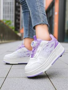 Small 4-Wheel Roller Skate Shoes Soft Bottom Anti-Slip Breathable Beginner-Friendly Easy To Learn High Elasticity Soft Bottom Roller Skate Shoes Indoor Outdoor Universal Style - Purple - View 8