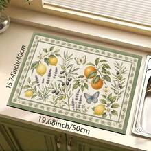 1pc Fruit Print Absorbent Drying Mat, Kitchen Decor Coffee Machine Mat, Hand Drip Coffee Pot Drain Mat, Kitchen Floor Mat, Table Mat, Kitchen Countertop Dish Drying Mat, Breakfast Mat, Heat-Resistant Drain Mat With Non-Slip Backing, Diatomaceous Earth Drain Mat, Stain-Hiding, Super Absorbent Kitchen Drain Mat, Easy-To-Clean Dish Rack Mat, Perfect For Kitchen, Dining Table, Coffee Shop, Bar, Holiday, Party, Home Decor, Holiday Gift - Multicolor - View 14