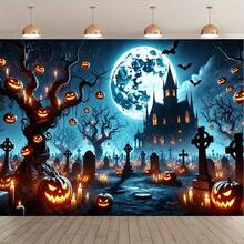 1pc Halloween Castle Moonlight Pumpkin Banner, Polyester Material, Suitable For Halloween Party, Haunted House Theme Events, Birthday, Indoor/Outdoor Decoration, Home Decor, Garden, Yard Decoration And General Theme - A - View 10
