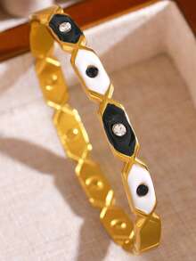 1 Stück Western-Stil charmantes dickes Premium 304 Edelstahl Blumen-Emaille-Textur stapelbares Armband-Set, rostfreies Damen-Schmuck-Gold-Accessoire-Set, geeignet für Alltag, Hochzeit, Party, Feiertagsgeschenk - Goldgelb - Übersicht 12