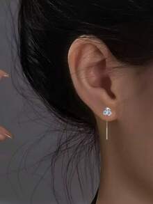1 Pair S925 Sterling Silver Mori Style Blue Iris Ear Thread Earrings, Gentle Elegant Fresh Versatile Women's Lady Style Jewelry, Suitable For Daily Wear, Outings, Gatherings, Anniversaries, Holiday Gifts - Flowers - View 7