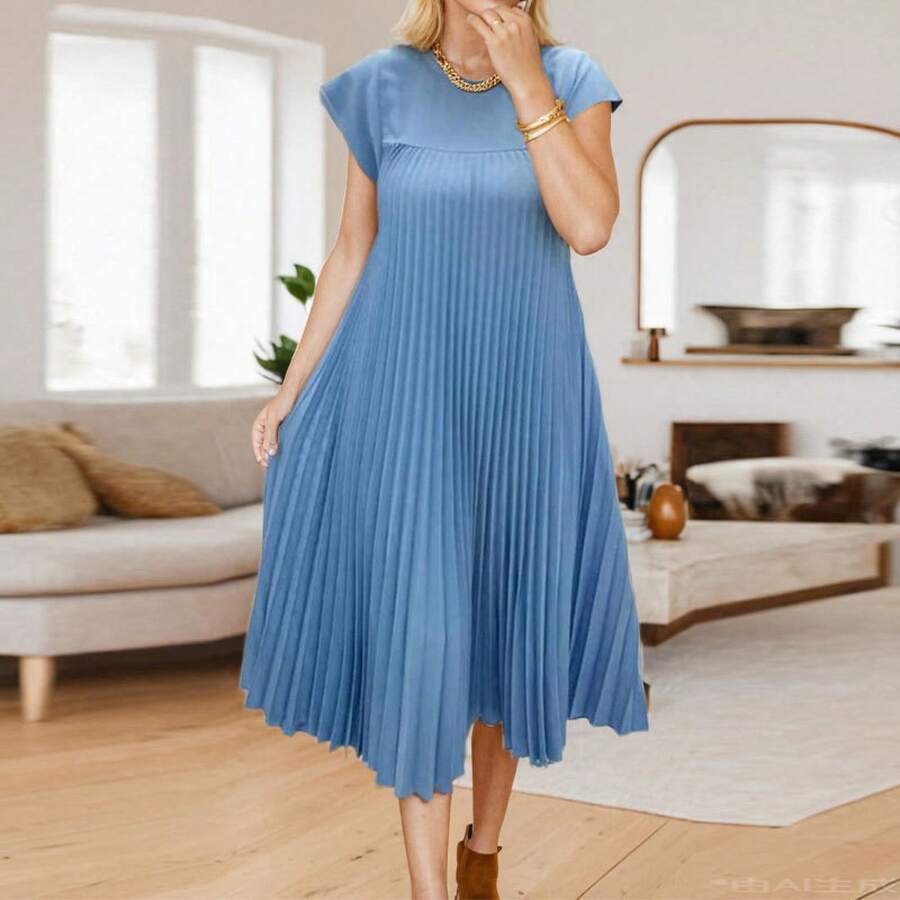 Timeless Draped Maxi Dress - Refined Silhouette & Flowy Texture - Sky Blue - View 1