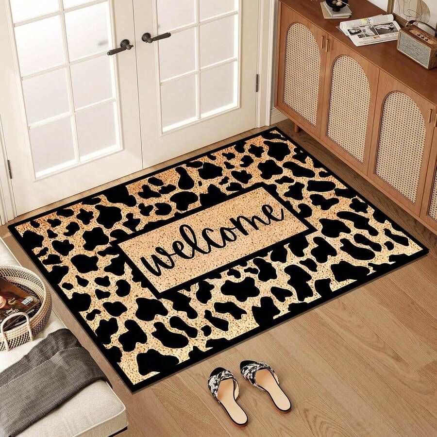 1pc, Front Door Welcome Mat, Indoor Entrance Floor Mat, Dust Collection Farmhouse-Style Floor Mat, Featuring Leopard Print/Geometric Patterns/Flower Prints. Multiple Vintage Patterns Available. Suitable For Entryways And Kitchen Areas.