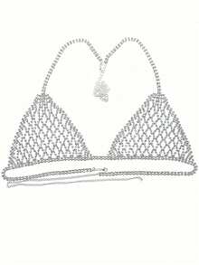 Rhinestone Claw Chain Body Chain Sexy Bra And Panty Set - Multicolor - View 10