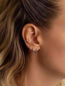 1 Pair Silver Earring Hoops For Pierced Ears And Cartilage, Simple And Beautiful, Suitable For Men And Women, 8mm/10mm/12mm - Silver - View 4