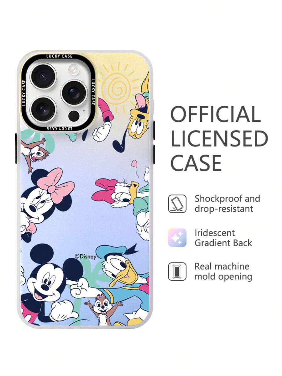 Disney Mickey Mouse Family Phone Case for iPhone17ProMax, 16 Plus, 17 Pro, 16, 15 Plus, 14, 13, 11, 12Pro, XS Max, XR, Creative printed protective case with gradient iridescent texture - 白色 - 查看 1