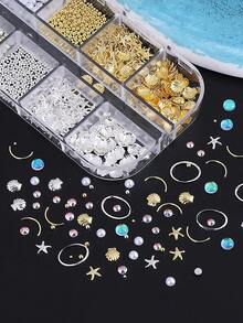 海洋美人魚美甲裝飾套組，幻彩天然鮑魚殼碎片與金色合金海星貝殼珍珠水鑽美甲飾品，亮面貝殼碎片，適用 DIY 壓克力美甲與手工穿戴式美甲，夏季海灘美甲沙龍 DIY 用品 - 彩色 - 查看 6