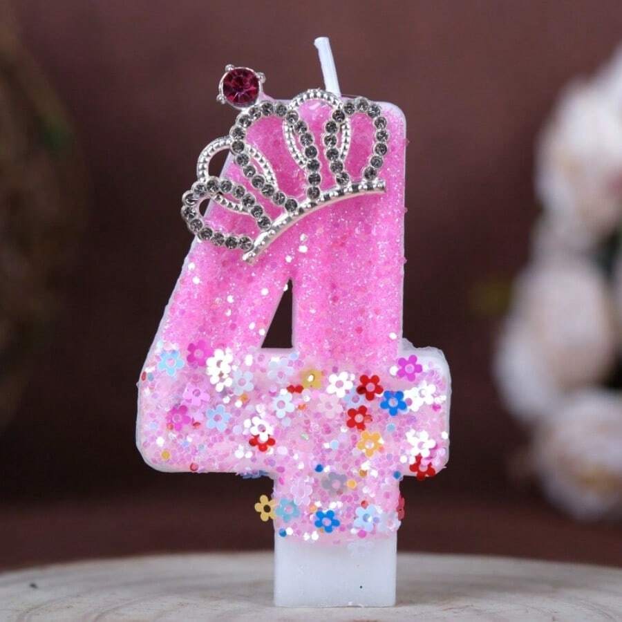 1PC 0-9 Number Birthday Candle Plum Blossom Rhinestone Crown Accessory Creative Handmade Birthday Candle Atmosphere Theme Party Birthday Party Cake Decoration Birthday Number Candle