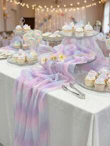 1pc Dreamy Rainbow Sheer Table Runner, Luxury Pink To Blue Gradient Polyester Fabric, Wrinkled Water Ripple Pattern, Macaron Gradient Design, Suitable For Wedding, Holiday, Coffee Table And Kitchen Decor, Wedding, Bridal Shower Decor, Room Decor, Home Decor, Wedding Decor, Photography Backdrop, All Seasons - Multicolor - View 5