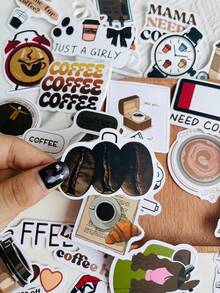 50Pcs Coffee Addict Stickers Fashion Personalized Creative DIY Fine Decorative Stickers Scrapbook Laptop Luggage Guitar Water Cup Phone Case Popular Decals - Multicolor - View 7