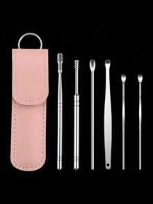 6/1pcs Portable Leather Ear Wax Removal Kit, Includes Ear Spoon, Spiral Spring Ear Cleaner, Travel Size Ear Pick Set, New Stainless Steel Spiral Design, For Adults, No Battery Required, No Power Needed, Suitable For Ear Canal Cleaning Electric Ear Cleaner Accessories - View 10