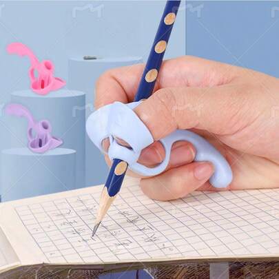 2 Kids Finger Writing Posture Correction Pen Grips, With Silicone Pen Pouch, Random Color, Back-To-School Essential