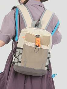 Functional Outdoor Mini Backpack | Unisex Khaki Color Block Nylon Bag With Mesh Pocket & Contrast Straps | Hiking/Sports/Outdoor,Y2k - Multicolor - View 4