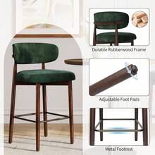 WARMTOBABY Upholstered Bar Stools 26 Inch Counter Height With Curved Back And Wood Legs Modern Linen Fabric Kitchen Island Stools With Metal Footrest For Dining Room Bar - Dark Green - View 3
