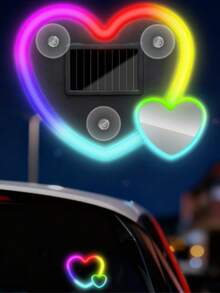 1pc Solar-Powered Heart-Shaped Neon LED Light Car Rear Window Wireless Ambience Lamp Decoration, Best-Selling Car LED Window Glow Heart Ambience Light Solar-Powered Interior Neon Light USB Decor, 3.7V+300mAh Lithium Battery. - Multicolor 2 - View 16