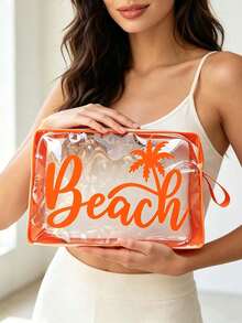 Colorful Clear Makeup Bag Beach Pattern,Waterproof Zipper Beach Toiletry Bag, Portable Summer Travel Cosmetic Storage Pouch,Outdoor Sun Protection Storage Bag,Women Holiday Essentials,Suitable For Vacation, Bathroom, Summer Beach,Swimming - Multicolor - View 9