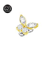 1pc G23 Titanium Gold Flower Heart Moon Spider Butterfly Cross Pentagram Zirconia Inlaid Stud, Suitable For Daily Wear - Gold - View 13