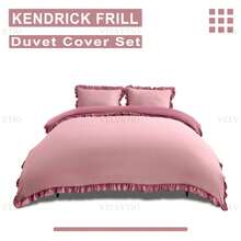 VELVETIO Luxury Kendrick Frill Duvet Cover Set Reversible Bedding Set Soft Smooth Lightweight Microfiber Polyester With Matching Pillow Cases Elegant Ruffle Edge Plain Design Single Double King - Baby Pink/Dusky Pink - View 6