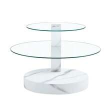Modern Minimalist Coffee Table With Two Levels In Tempered Glass, High-Quality MDF Structure With A Black And White Marble Effect. Available In Several Colors. - White - View 7
