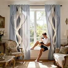 2pcs Modern Abstract Line Polyester Printed Curtains, All Season Modern Design, 100% Polyester Fiber, Filter/Translucent/Privacy Protection, With Rod Pocket, Easy To Install, Perfect For Kitchen, Laundry Room, Bedroom, Study, Living Room - Multicolor - View 7