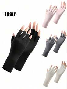 1 Pair WRELS Summer Sun Protection Gloves, Ultra-Lightweight & Breathable, Unisex, Fingerless Touchscreen Design, With UV Protection - Multicolor - View 2