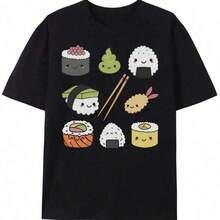 Ropa para niño pequeño, camisetas para hombre, camiseta de algodón para hombre, ropa para hombre, ropa para niños, camiseta gráfica de anime para niños, 1 pieza, camiseta de sushi, anime, li - Negro - Ver 1