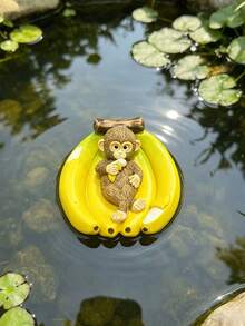 Unique Monkeys Lying On Bananas And Orangutans Rowing Boats To Float Bananas And Small Boats On Them. Mini Pond Monkey And Orangutan Figurines. For Garden Swimming Pool. Pond Fish Tank. Garden Decoration. Outdoor Garden Enthusiast Gift. - A - View 1
