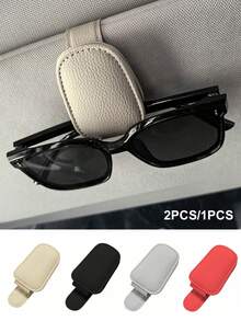 Clip de gafas de moda para parasol de coche, 2pcs/1 pieza Clip universal de gafas para parasol de coche, material PU, clip de gafas de cuero magnético, soporte para gafas, soporte para tarjetas de tickets de coche, soporte de gafas de moda, accesorios para parasol de coche, accesorios de coche para mujeres, accesorios de interior de coche, soporte de gafas de moda para coche, suministros esenciales para coche, (Negro/Gris/Rojo/Beige) - Estilo A - Ver 2