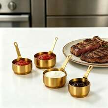 1pc Stainless Steel Sauce Cup, Non-Slip, Easy To Clean And Durable Western Dip Tool. Space-Saving Thickened Metal Kitchen Seasoning Small Bowl, Suitable For Ketchup, Salad Dressing And Various Dips. Prevents Countertop Mess (Exquisite Handle Design); Perfect Practical Gift For Home Cooking Enthusiasts. - Gold - View 5