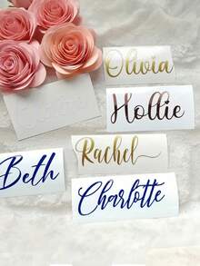 Personalized Custom Name Stickers | Waterproof Vinyl Decals, Creative Handwritten Artistic Lettering For Wedding Bridesmaid Gifts, Birthday Party Decorations,Suitable For Car Body, Customizable Team Names, Event Decor, Party Favors, Stylish Lettering - Multicolor - View 4